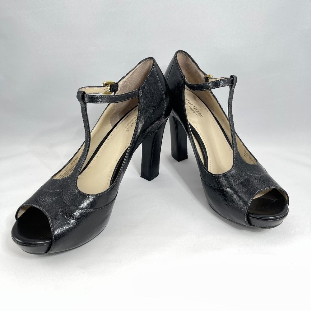 Naturalizer Women's Baila T-Strap Pump Black Size 9, Open Toe, leather, NEW